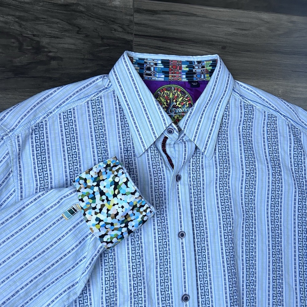 Robert Graham Mens XL Flip Cuff Geometric Mosaic Aztec Stripe Long Sleeve Shirt